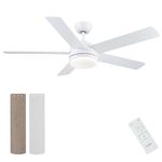 CJOY Ceiling Fans with Lights, 52'' White Ceiling Fans with Lamps and Remote, 6 Speeds, Quiet Reversible DC, Memory 3CCT, LED Dimmable, Sleep Mode, Timer, Fan Light for Bedroom/Living Room/Kitchen