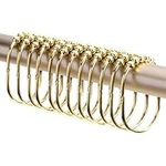 2LB Depot Wide Shower Curtain Hooks/Rings Set, Decorative Gold Finish, Easy Glide Rollers, 100% Rustproof Stainless Steel, Set of 12 Rings for Shower Rods