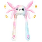 Funny Bunny Rabbit Ear Plush Airbag Moving Jumping Hat Cap for Kids Women Easter Party Holiday-Rainbow(Age: Over 4 Years Old)