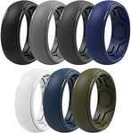 ThunderFit Silicone Rings for Men, Breathable Edition Step Edge Rubber Engagement Bands 8.4mm Wide 2.2mm Thick - 1/4/7 Variety Multipack (Pack K, Size 13.5-14 (23mm))