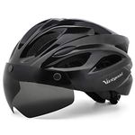 Victgoal Adults Bike Helmet for Men Women Detachable Magnetic Goggle Visor Bicycle Helmet with LED Rear Light Cycling Road Mountain Cycle Helmet (Black)