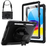 JETech Case for iPad 10 (10.9-Inch, 2022 Model, 10th Generation) with Built-in Screen Protector, Protective Shockproof Rugged Tablet Cover, 360 Degree Rotating Hand Strap Stand (Black)