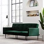 Edenbrook Gilman Futon - Futon Sofa Bed - Futon Couch - Small Futon - Living Room Furniture - Armed Sofa Bed Couch - Sofa - Green Velvet Futon