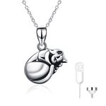 Sterling Silver Dog Angel Urn Necklace Cat Urn Necklace for Ashes Dog Wings Cremation Jewelry for Pet Ashes Animal Keepsake Memorial Charm Pendant (cat urn)