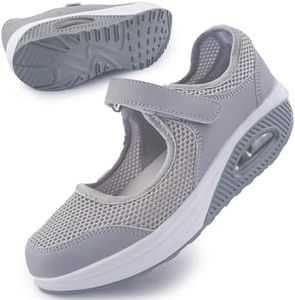 Git-up Zapatos Cómodos para Caminar para Mujeres con Correa Ajustable, Zapatos de Enfermería Casuales de Malla Transpirable Zapatillas Ligeras de Cojín de Aire 699, Gris 37