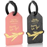 Alyvisun 2Pcs Luggage Tags, PU Suitcase Tags Baggage Labels Luggage Labels for Suitcases with Name ID Card, Suitcase Labels Travel Tags for Luggage Baggage Bags Business, Black and Rose