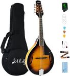 Mulucky A Style Mandolins Instrument, 8 String Acoustic Mandolin with Beginner Kit for Adults Kids, Case, Tuner, String, Picks - Sunburst