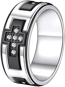 Supcare 59mm Bague Anti Stress Homme en Acier Inoxydable Fidget Anneaux avec Croix Rotative Anneau de Méditation Anneau de Bande pour les Amis Mari Bijoux Argenté et Noir
