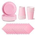 Daover 72pcs Pink Party Tableware Set, Pink Paper Plates Cups and Napkins, Party Supplies for Wedding, Picnic, BBQ, Restaurant and Party Supplies Table Decorations (Pink)