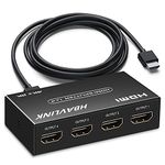 HDMI Splitter 1 in 4 Out 4K, HBAVLINK 4 Port HDMI Splitter Powered Video Splitter 4 Outputs w/HDMI Cord+ AC Adapter, Duplicate/Mirror Screens for Fire Stick/Roku/DirecTV/Cable Box/Security Cameras