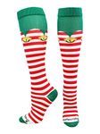 MadSportsStuff Elf Christmas Socks Over The Calf (White/Red/Green, Small)