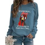 Paihyhua Women's I May Look Calm Sweatshirts Chicken Crew Neck Loose Pullovers But in My Head I've Pecked You 22 Times Top