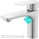 Vsunhoo Bathroom Faucet, Brushed Nickel Stainless Steel Bathroom Sink Faucet, Single Hole Faucet Bathroom Sink with Supply Lines, 1 Hole Deck Mount RV Mixer Tap Lavatory Bar Vanity Sink Faucet, BF019L