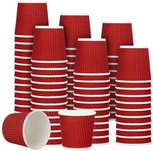 Yaomiao 200 Pcs 4 oz Disposable Espresso Cups Ripple Corrugated Paper Disposable Coffee Cups Insulated Hot Cups Ripple Cups for Party Cold Drinks Hot Beverage Tea (Red)