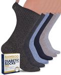 Pembrook Ribbed Knit Diabetic Socks for Women - 6 Pairs | Crew Socks Woman | M-Tan, Blue, Navy, Grey, Light Grey | Neuropathy Socks | Diabetic Socks for Women Size 6-9