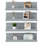 WELDUN Floating Shelves, Set of 4 Wall Mounted Shelf, Picture Ledge Display, Decorative Wall Shelves for Living Room, Bedroom, Bathroom, Kitchen, Home Office, Laundry room, Plastic, Gray