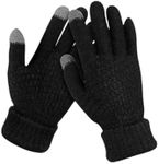 Knitted Thermal Gloves Womens, Touch Screen Winter Gloves, Thicken Fleece Lined Knitted Mittens Gloves, Windproof Keep Warm Touchscreen Gloves Winter Texting Gloves Elastic Cuff Anti-Slip, Black