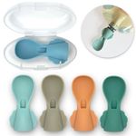 LittleWhispers Stage 1 Baby Food Pouch Spoon Attachment - 5 Pack Small Spoons - Travel Case Included - Silicone Baby Pouch Spoon Tops - Squeeze Baby Pouch Topper