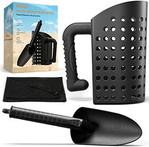 INCLY Sand Scoop & Shovel, Detecting Accessories for Kid & Adult Metal Detector, Sand Sifter Treasure Hunting & Digging Tool at The Beach & More, Black - Come with Mesh Bag