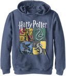 Warner Bros. Kids' Harry Potter and The Deathly Hallows All Houses Youth Pullover Hoodie, Navy Blue Heather, Medium