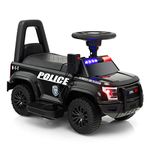 COSTWAY Kids Electric Ride on Car, 6V Battery Powered Police Cars with Side Megaphone, Horn, Flashing Light, Siren Sound, Wide Footrest and Underseat Storage, for 18-60 Months (Black)