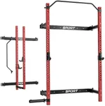 GarveeLife Folding Squat Rack for Home Gym, 2.36" x 2.36" Folding Power Rack with Pull Up Bar, J Hooks and Landmine Attachments, 1000 LBS Capacity Wall Mounted Squat Rack, Space Saving Weight Cage