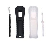 Aoyoho 2pcs Replacement Silicone Protective Skin Case Cover with 2pcs Wrist Strap for Wii Remote Controller (Black & White)