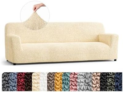 PAULATO BY GA.I.CO. Sofa Slipcover - Stretch Couch Cover - Stylish Cushion Sofa Cover - Soft Polyester Fabric Slip Cover - 1-Piece Form Fit Washable Protector for Pet - Microfibra Collection - Cream