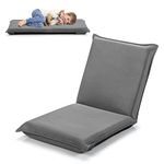 RELAX4LIFE Folding Floor Chair, Lazy Sofa Lounger Recliner with 6-Position Adjustable Backrest, Home Office Comfortable Cushioned Lounge Chair for Reading Games Meditation (Grey)