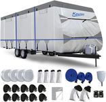 Kayme 300D Oxford Travel Trailer RV Cover, Tearproof Waterproof Windproof 22-24ft Camper Cover, RV Tarp Anti-UV Snowproof with Zipper Door, Wind Protector Straps，4 Tire Covers, and Jack Cover.