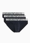 Emporio Armani Men's Stretch Cotton Shiny Logoband 3-Pack Brief, Marine/Marine/Marine, M (Pack of 3)