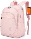 BAGSMART Travel Laptop Backpack Women, 15.6 Inch Anti Theft with USB Charging Port Water Resistant Casual Daypack College Bookbags Computer for Work, Pink