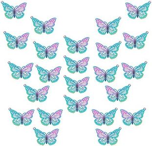 UNICRAFTALE 50pcs Butterfly Charms 201 Stainless Steel Filigree Charms Etched Metal Embellishments Rainbow Color Charm Multicolor Pendants for DIY Jewelry Making Hole 1.2 mm