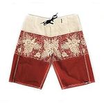 Hawaii Hangover Men's Beach Wear Board Shorts with Pocket in Rustic Vinrage Floral in Red 28