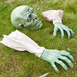 Prextex Halloween Zombie Face and Arms Lawn Stakes for Best Halloween Graveyard Décor Halloween Decorations