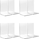 WUWEOT 8 Pack Acrylic Bookends, Clear Book Stopper Desktop Organizer for Books, Notebooks, CDs, Perfect for Bedroom Shelf Library School Office, 7.2×4.8×4.8 Inch