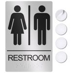 ASSURED SIGNS Washroom Sign, Bathroom Signs For Business - Unisex Restroom Sign For Men and Women - 9"by 6" - ADA Compliant with Braille - Strong Double-Sided Adhesives - Apply to Office, Home or Public Door / Wall