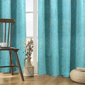 Amazon Brand - Solimo Polyester Velvet Foil Door Semi Sheer Grommet Curtains (Pack of 2, 7 Feet, Blue)