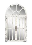 Deco 79 Wood Window Panes Inspired Wall Mirror with Arched Top and Distressing, 26" x 3" x 46", White