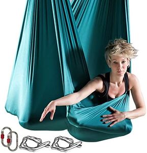 PRIORMAN 5.5 Yards Low Stretch Aerial Yoga Hammock Kit for Professional Yoga instructors, Yoga Swing Set, Improve your Flexibility & Core Strength,Optional for beginners （Dark Green)