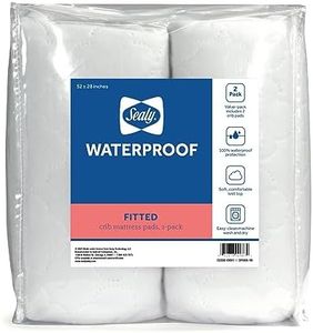 Sealy Waterproof Fitted Crib/Toddler Mattress Pad Cover 2-Pack - 100% Waterproof, Deep Fitted Stretch Skirt, Machine Washable & Dryer Friendly 52”x28” - 2 Protector Pads (White)