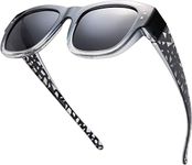 The Fresh High Definition Polarized Wrap Around Shield Sunglasses for Glasses - Leather Eyeglasses Case, F614-crystal/ Black Paint for Large Glasses, 70 mm