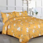 Hafaa King Size Duvet Cover Sets Soft Microfibre Printed 3 Pcs Kingsize Bedding Bed Set Fade and Wrinkle Resistant Duvet Cover Sets (Ochre Flower)