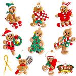 8PCS Christmas Gingerbread Ornaments, Ginger Man Clay Figurine with Strings Hanging Ornaments for Xmas TreeHoliday Party Festive Season Birthday Gift