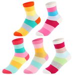 SUNBVE 5 Pack Little Big Girls Rainbow Dress Crew Cotton Socks