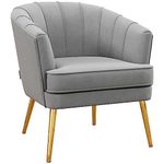 HOMCOM Fabric Accent Chair, Velvet Armchair, Modern Living Room Chair with Gold Metal Legs and Thick Padding for Bedroom, Grey