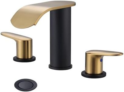 WOWOW Waterfall Bathroom Faucet 3 Holes 8Inch Widespread Bathroom Sink Faucet, Two Handles Lavatory Vanity Sink Faucets with Pop-up Drain & Supply Hoses, Modern Faucet Mixer Taps Black and Gold