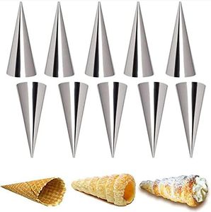 Joyeee Lot de 10 moules à pâtisserie en forme de corne de crème en acier inoxydable pour cannolis, houppette, cône de pâtisserie, moule à croissant, moule à brioche de 12,7 cm, outil de cuisson,