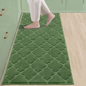 COSY HOMEER-Kitchen-Rugs-Non-Slip-Washable 24"x60" Absorbent Kitchen Runner Rug Polyester Kitchen Mats for Floor Soft Standing Floor Mats for Sink Mat,Hallway,Laundry,Green