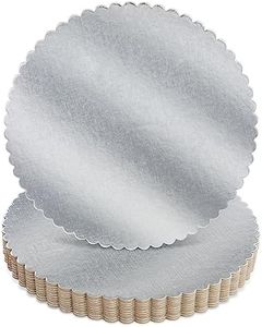 12 Pack 10 Inch Cake Board Base, Cardboard Scalloped Platters for Bakeries, Desserts (Silver)